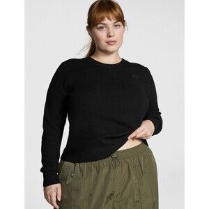 Victoria's Secret PINKCollegiate Knit Crewneck Soft Cozy Sweater Black XXL NWT